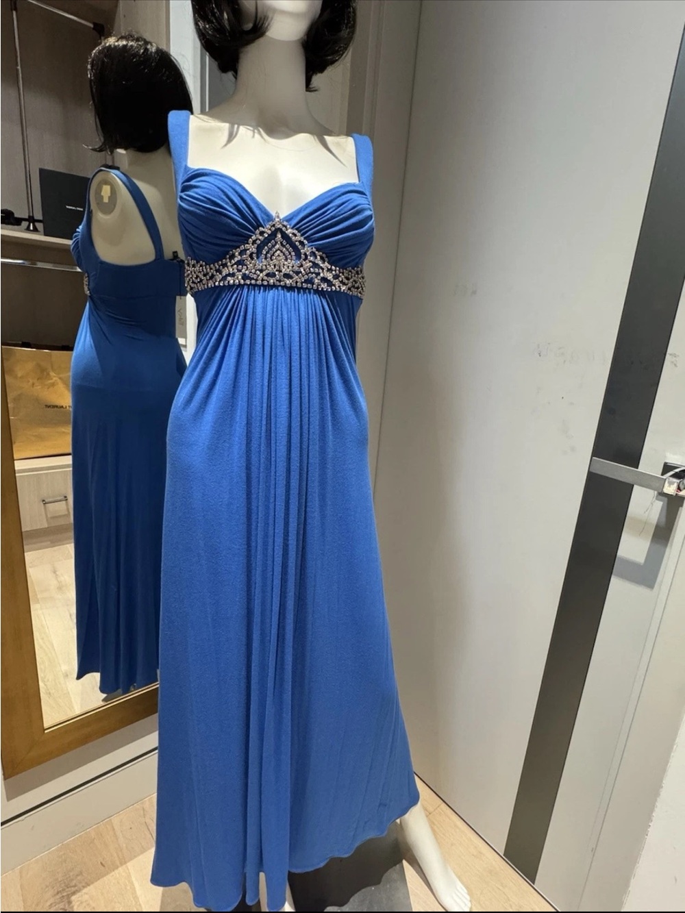 Sky Cobalt Blue Beaded Empire-Waist Maxi Dress